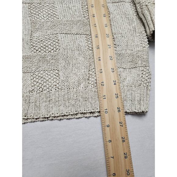 Woodward Vintage Sweater Basketweave Cream Linen Cotton Made In USA Fisherman XL - Picture 5 of 11